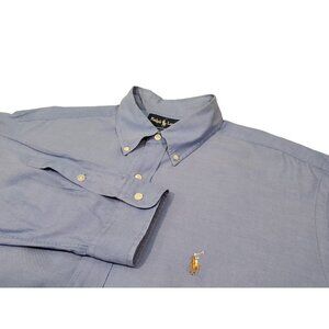 Ralph Lauren Yarmouth Men's 17‎ -35 Solid Blue Long Sleeve Button Down Shirt